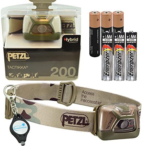 Petzl - TACTIKKA 200 Lumen Headlamp (E93ACB) with Red light, Camo - Includes 3x Extra AAA Energizer Batteries and 1 Lumintrail Key-Chain Light
