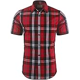Men's Button Down Plaid Short Sleeve Work Casual Western Dress Shirt