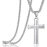 Rehoboth Bible Verse Cross Pendant Necklaces for Men Women Philippians 4:13 Strength Bible Verse I CAN DO All Things Stainless Steel 24 Inch Chain