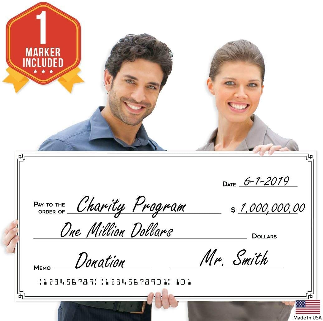 Giant Fake Award Presentation Check - 16" x 32" - Large Novelty Endowment Check for Endowment, Donations, Fundraiser - Big Blank Oversized Raffle Sweepstakes Reward Winners Check