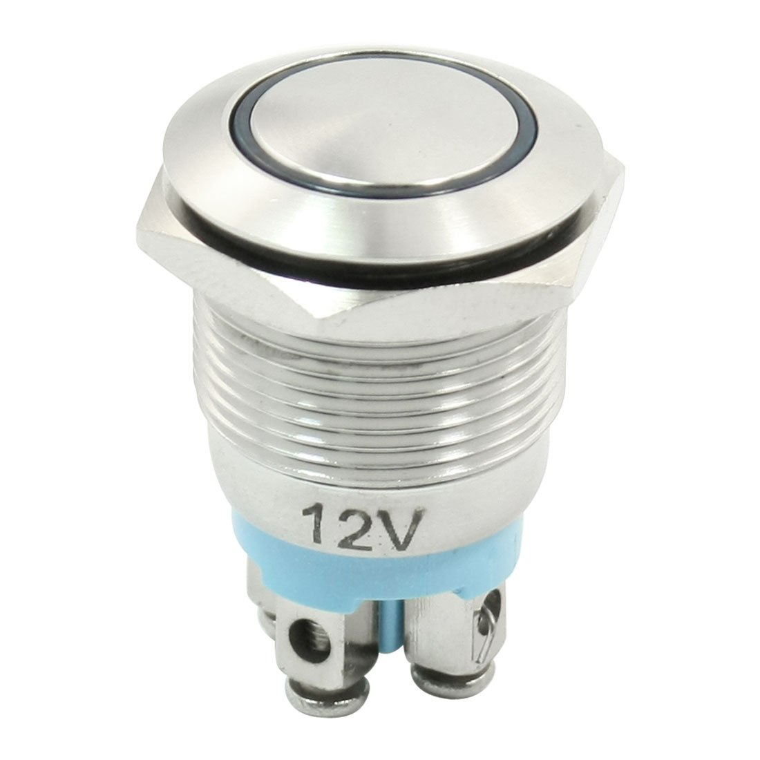 sourcingmap DC 12V Blue LED Light 19mm Dia Metal Momentary Push Button Switch NO