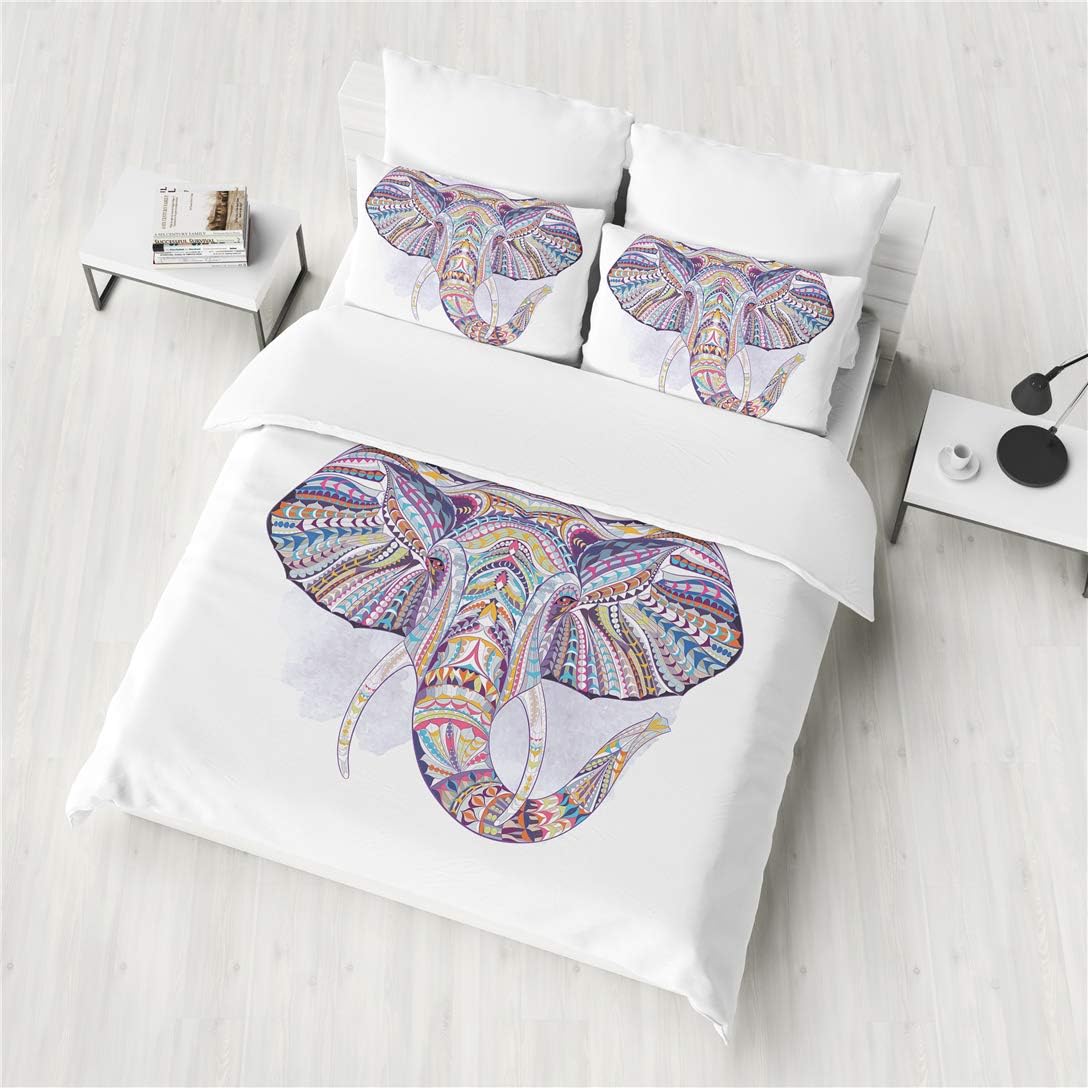 Amazon Com Junsey Colorful Elephant Printed Duvet Cover Set Animal Design Bedding Set Queen Size Home Kitchen