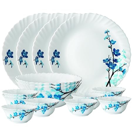Larah By Borosil Mimosa Opalware Dinner Set, 14-Pieces, White