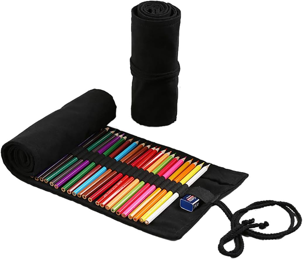 Pencil Case, Fanspack Big Capacity Storage Marker Pen Bag Pencil Wrap 72 Holes Pen Holder Brush Canvas Pencil Case School Pencil Case Artist Pencil Case Girls Boys