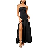 HTZMO Elegant Strapless Slit Maxi Dress Tie Back Wedding Gutst Formal Long Dresses for Women 2025