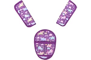 AMINTIRI Car Seat Straps Pads for Baby Boys Girls, 3 Pieces Ultra Soft Plush Car Seat Strap Covers for Kids, Infant Carseat Shoulder Pad, Hip Support for Car Seats, Pushchair, Baby Stroller. (Unicorn World)