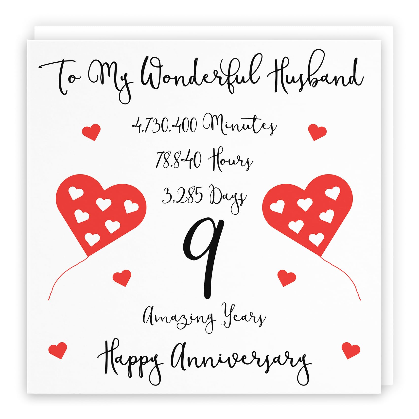 Hunts England - Romantic Husband 9th Wedding Anniversary Card - To My Wonderful Husband - 9 Amazing Years - Timeless Collection