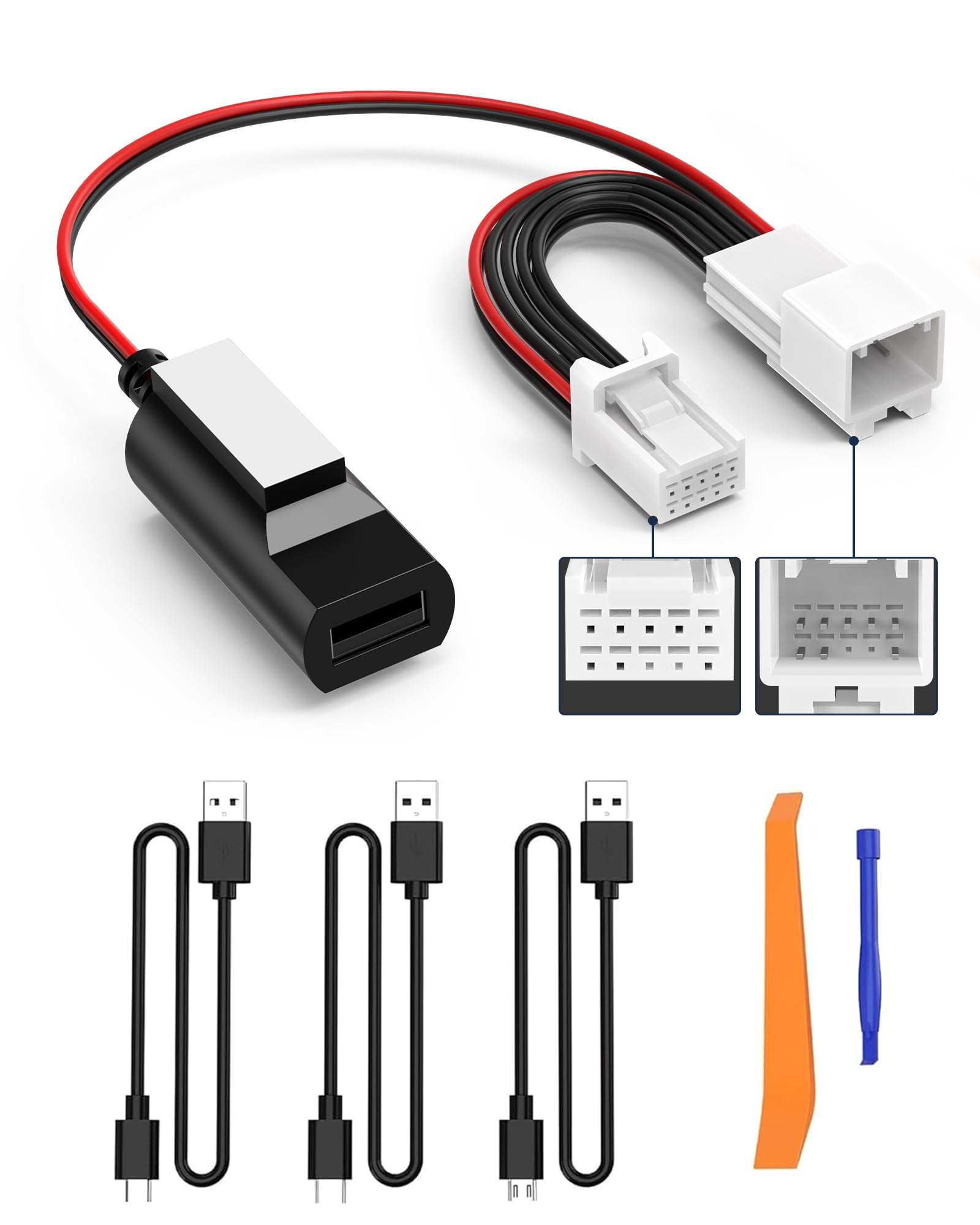 Photo 1 of 10 Pin Type B Dash Cam Power Adapter for Select Toyota Tacoma/Subaru Forester/Lexus Models - Car Rearview Mirror DashCam Power Adapter with 3 USB Cable (5V/2A Output ONLY)