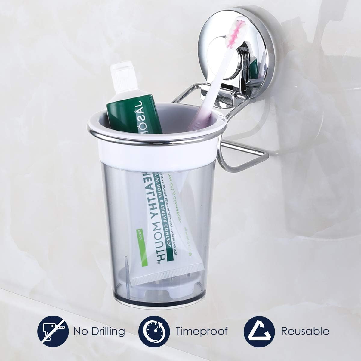 SWAMTIK Toothbrush Holder Suction Cup No Drilling Wall Mounted Toothpaste Holder Removable Stainless Steel and Razor Holder for Shower Bathroom, Utensil Holder for Kitchen, Rustproof: Kitchen & Dining