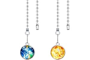 Hyamass Ceiling Fan Pull Chain with Planet Charm Pendant - 2-Pack 12 Inch Fan Pull Chain Extension for Easy Install, Ideal as Pull Chains for Ceiling Fans and Lights Decoration (Earth+Sun)