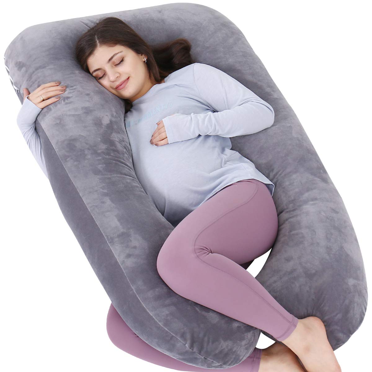 Photo 1 of AS AWESLING Pregnancy Pillow, U Shaped Full Body Pillow, Nursing, Support and Maternity Pillow for Pregnant Women with Removable Velvet Cover (Grey)