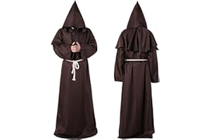Owlfder Renaissance Faire Costume Men Medieval Monk Robe Retro Christian Cosplay Wizard Robe Halloween Cloak Brown