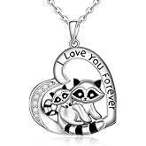 Cheyring Raccoon Necklace for Women Mom Sterling Silver Mother Daughter Heart Raccoon I Love You Forever Pendant Necklace Cute Animal Raccoons Jewelry Mothers Day Gifts