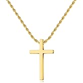 LUXEJEW Cross Necklace for Men Boys, Silver/Gold/Black Stainless Steel Rope Chain Cross Pendant Necklace Jewelry Mens Gifts 16-24 Inch