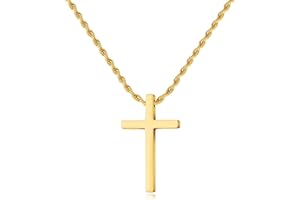 LUXEJEW Stainless Steel Cross Necklaces for Men Rope Chain Black Silver Gold Cross Pendant Necklace for Men Boys Women 16-24 Inches