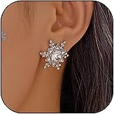 Snowflake Earrings for Women Dainty Snowflakes Drop Dangle Earring Sparkly Crystal Flowers White Zirconia Snowflakes Stud Earrings Christmas Holiday Jewelry Gifts