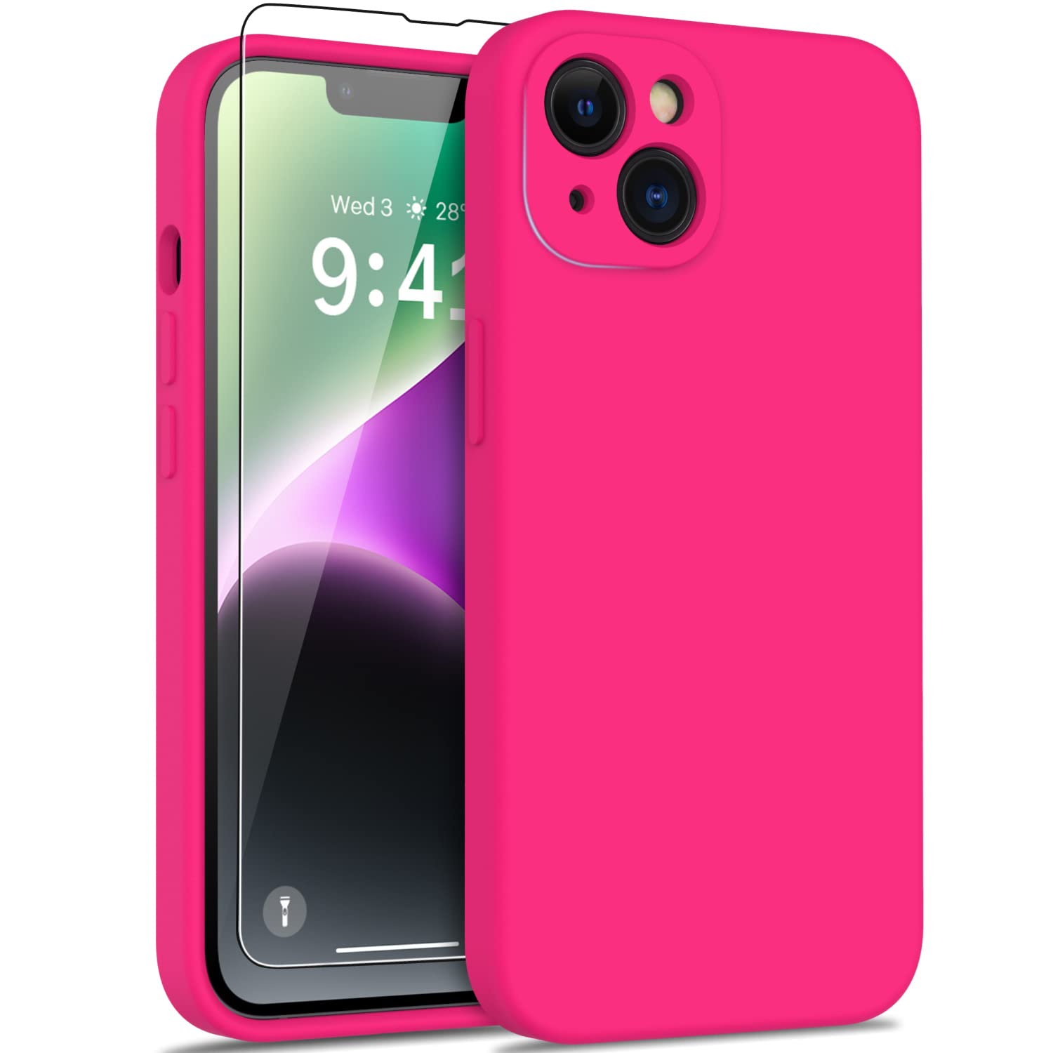 Photo 1 of DEENAKIN Compatible with iPhone 14 Plus Case with Screen Protector,Enhanced Camera Cover,16ft Drop Tested Soft Silicone Gel Rubber,Slim Fit Protective Phone Case 6.7" Hot Pink