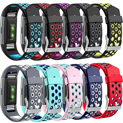 For Fitbit Charge 2 Bands, Maledan Replacement Accessory Sport Bands With Air Holes for Fitbit Charge 2 HR, Pack of 10, Small