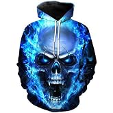 Lontse Hoodies Men Skull 3D Graphic Print Sweatshirts Pullover Tops with Pocket