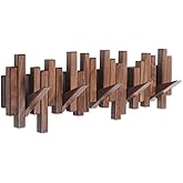 Acsigesn Wooden Coat Rack Wall Mounted Sticks Multi Rack Solid Handmade Natural Walnut Wood Artwork with 5 Flip-Down Unique Modern Hooks for Coats Bag Hat Umbrella