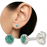 Handmade Turquoise Gemstone Round 4mm Stud Earrings, 925 Sterling Silver Tiny Circle Studs for Women, Cartilage Earring, Tarnish & Water Resistant, BY MiYa Jewelry Creations