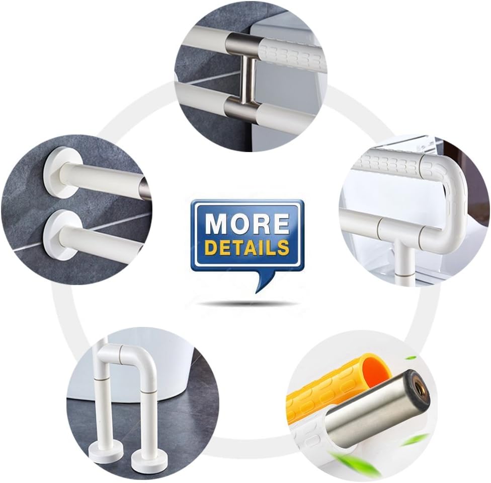 JCWANGDEFU Toilet Grab Bars Safety Handrails Handicap for Elderly Bathroom Hand Grips Handle Assist Frame Railings Rail Support Shower Bathtub, 28-Inch, Stainless Steel, Anti-Slip Nylon, White: Home & Kitchen