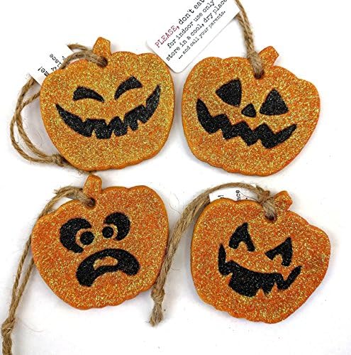 Halloween Pumpkin Ornament - Full Glitter. Made with flour, salt, water, shellac and black and orange glitter. Handmade in San Antonio Texas.