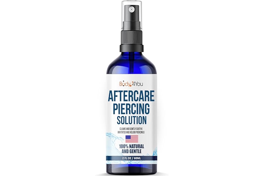 BodyJ4You Piercing Aftercare Spray – Saline Solution Natural Keloid Bump Removal – Ear Piercing Cleaner Nose Septum Belly Button Cartilage – Sea Salt Aloe Vera Rosemary – Fine Mist 2 Fl Oz