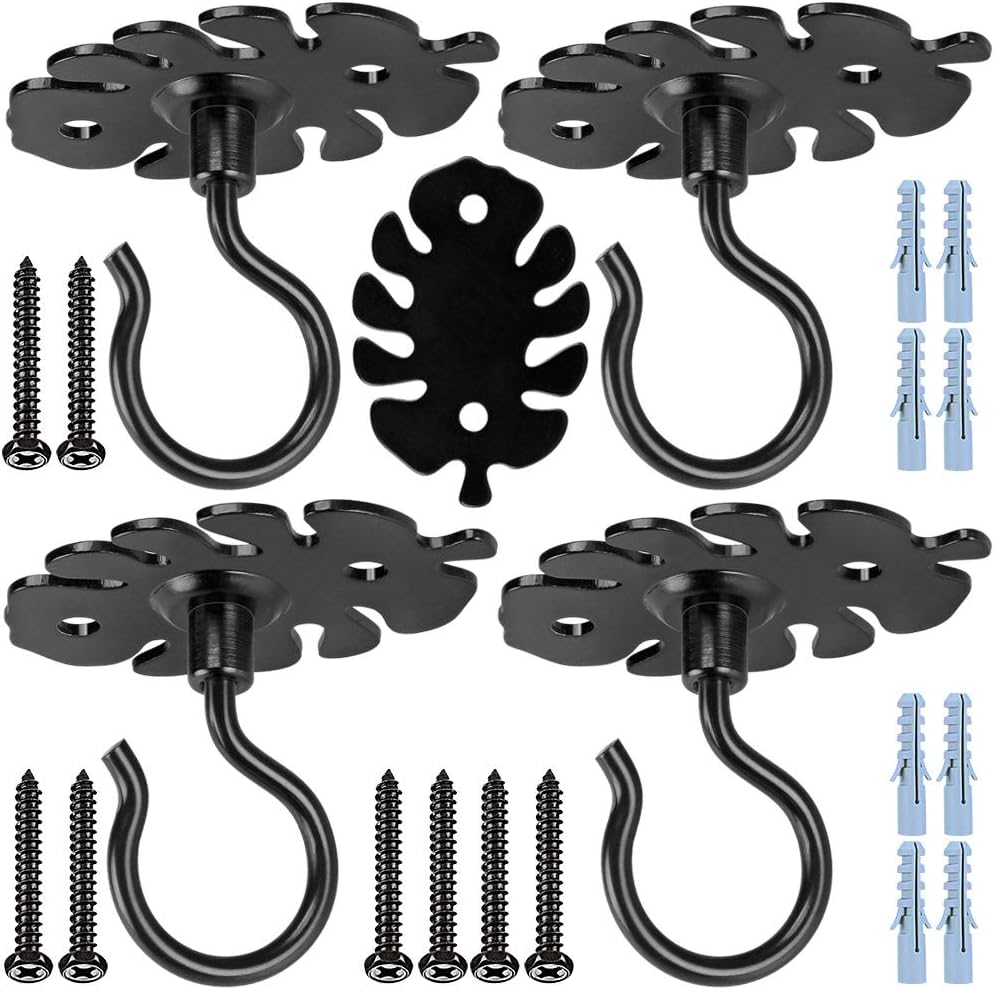 Outdoor Hanging Brackets - BeneLabel Heavy Duty Wall Mount Ceiling Hooks - 4 Pcs Metal Plant Bracket Hangers for Hanging Plants, Lights, Wind Chimes - Rust Proof, Weather Proof, 100LB Weight Limit - Black