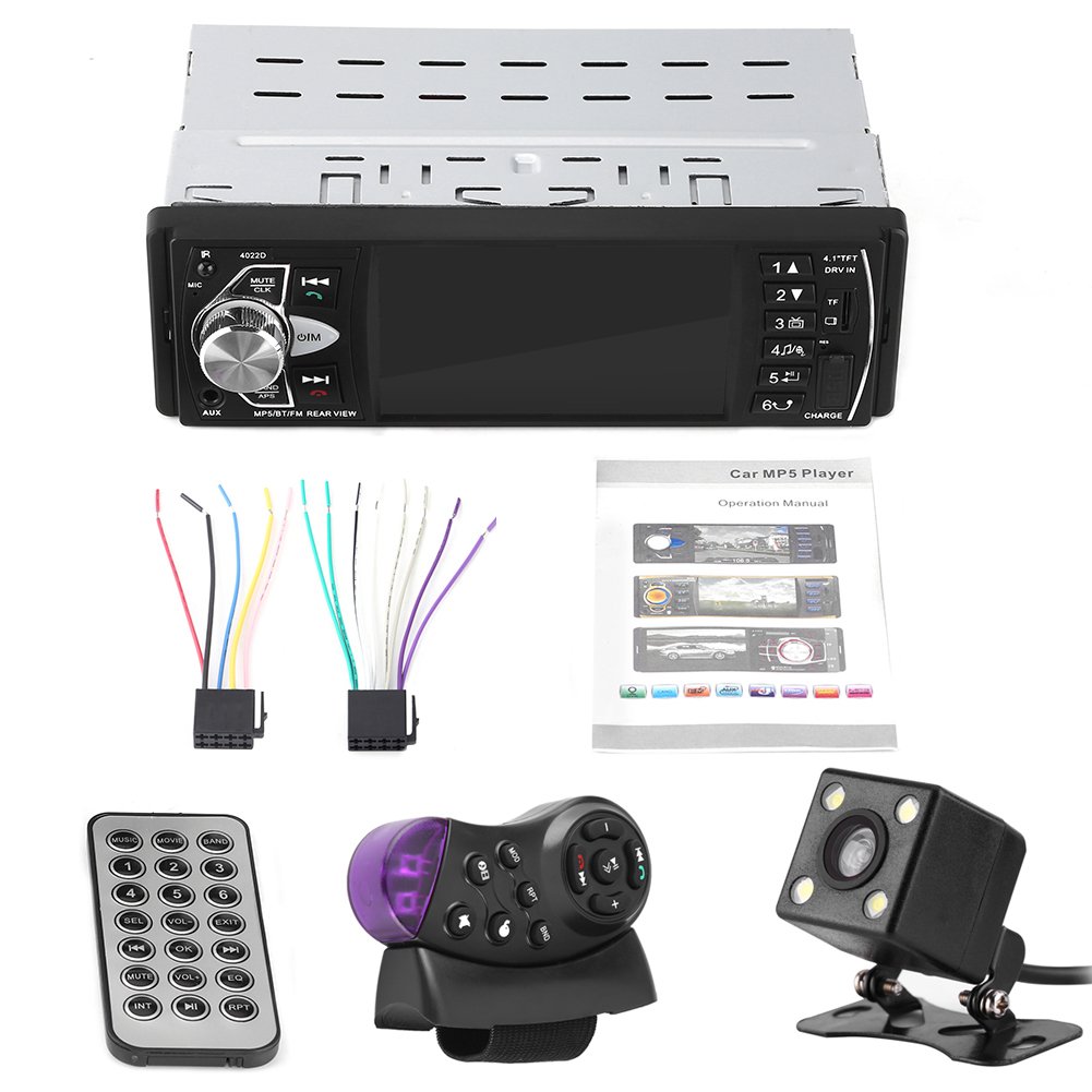 Car MP5 Player Kit, 4.1 Inches TFT HD Bluetooth Car MP5 Player Car Stereo Single Din FM Radio Player FM Radio AUX TF USB Remote Control, 4022D (With Camera) auto mp5 player