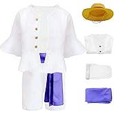 Anime Cosplay Costume Set, Top with Shorts, Belt,Yellow Straw Hat for Adult Halloween Party Role playing Men Outfit