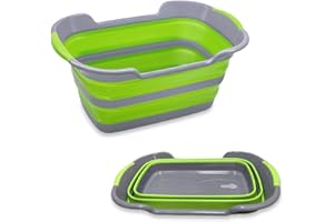 Goderewild Multipurpose Collapsible Pet Bathtub with Drainage Hole for Puppy Small Dogs Cats, Portable Laundry Basket-Foldable Bathing Tub-Storage Organizer, 7.1 Gal/27L (Green,1)