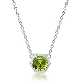Round Genuine Peridot Hexagon Stationary Pendant Necklace for Women in 925 Sterling Silver on 18 Inch Chain and Spring Ring Clasp August Birthstone by Nicole Miller Fine Jewelry