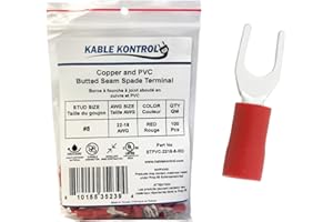 Kable Kontrol Insulated Fork Terminals PVC Spade Connectors – Copper - 22-18 AWG, 100 Pcs UL Listed – Marine Grade Electrical