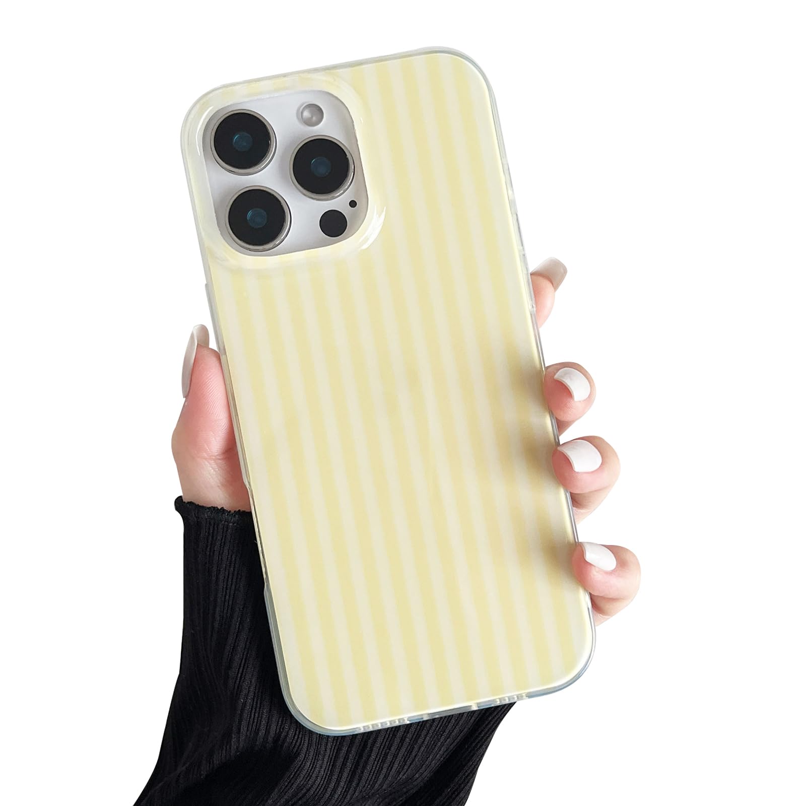 Sayoaho Compatible with iPhone 12 Pro Max Case, Fashion Cute Striped Aesthetic Design for Women, Soft TPU Shockproof Phone Case for iPhone 12 Pro Max 6.7 inch, Yellow