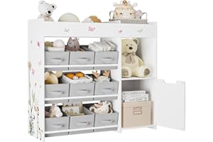 BOTLOG Kids Bookshelf, Toy Storage Organizer with Bookcase, Children's Toy Shelf with 9 Bins for Children's Room, Playroom, Hallway, Kindergarten, School White