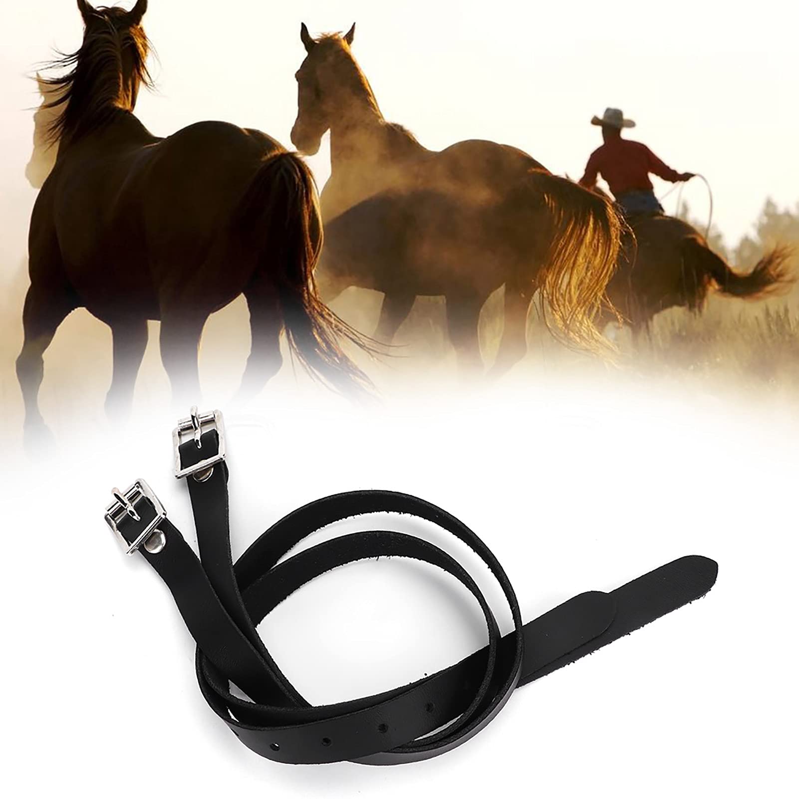 Adjustable Leather Horse Spur Straps with Stainless Steel Buckle 50cm Black Pair for Equestrian Riding Accessories