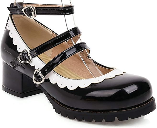 Amazon.com | MISTU Women's Girls Lolita Mary Janes Shoes Princess Ankle Strap Block Low Heel 