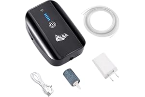 AQQA Aquarium Air Pump, Battery Rechargeable Portable Bubbles Oxygen Pump for Fresh & Saltwater Aquariums Tanks with Air Stone, Tube, USB Cable and Adapter (1.7 W for 1-100Gal Tank)