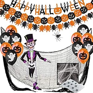 Comprar Decoracion Halloween Casa - Banderas, Guirnaldas Calabaza y Arañas,Globos,Tela De Araña,Araña Gigante, Esqueleto...>>>