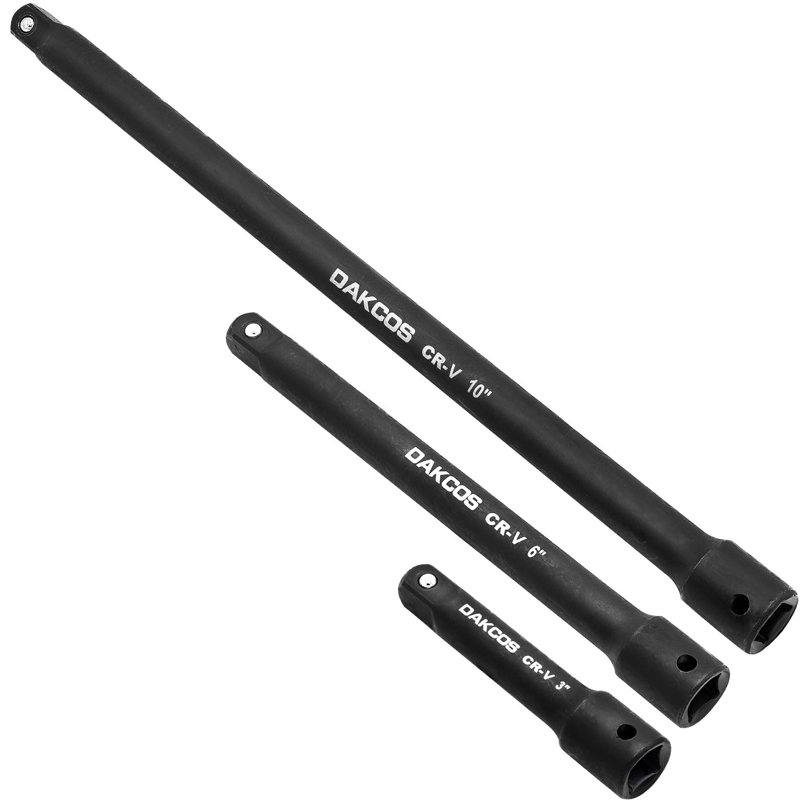 DAKCOS 3/8 Inch Drive Extension Bar 3-Piece Socket Extension Bar Set with Black Phosphating, CR-V