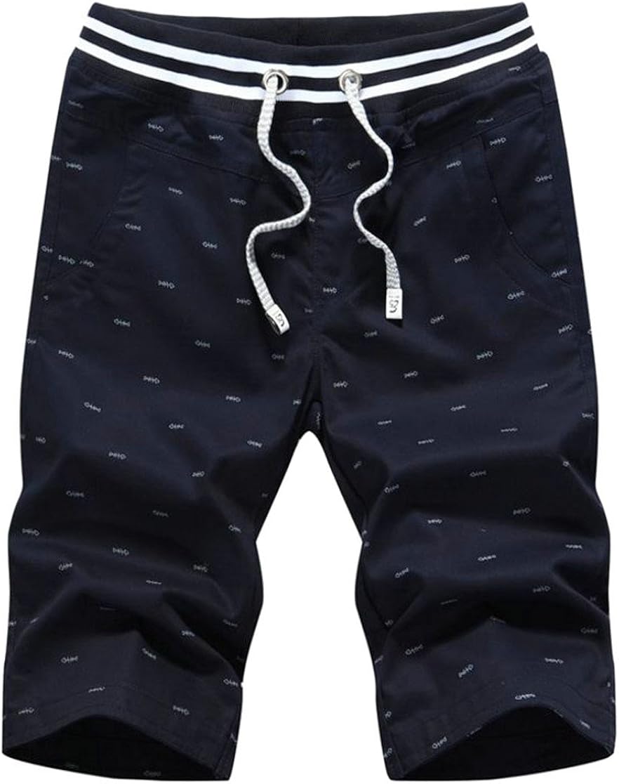 P/&E Mens Elastic Waist Print Drawstring Summer Bermuda Beach Shorts