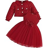 Yanmucy Girls Dress and Coat Set 2PCS Textured Floral Print Long Sleeve Cardigan Baby Girl Clothes Outfits for 2-8 Years