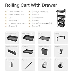 4 Tier Rolling Utility Cart with Drawer,REBECAT