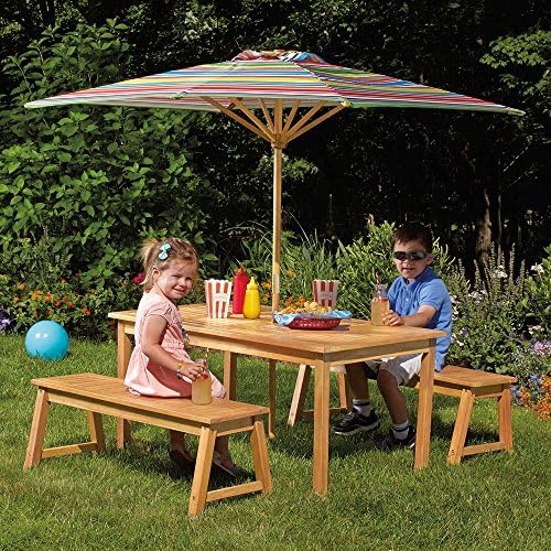 Kid's Picnic Acacia Wood Set 4-Piece with Fade-Resistant Umbrella