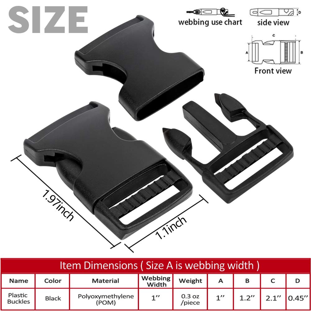 YGDZ 1 Inch Buckles, 18pcs Side Release Plastic Buckles Colorful Heavy Duty Plastic Buckles for Backpack Belt Sewing Fanny Pack