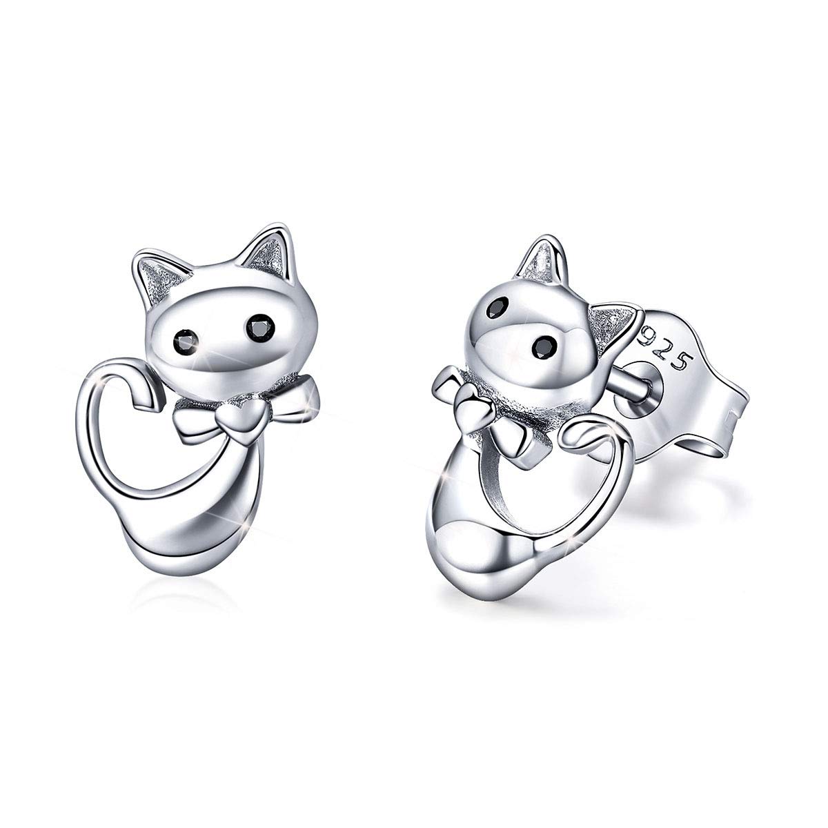 Girl Stud Earrings Sterling Silver Meow Cat Animal Woman Earrings Stud Jewellery