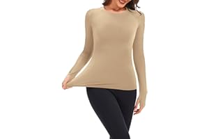Tfovorlein Womens Long Sleeve Thermal Tops Ladies Fleece Lined Baselayer Undershirt for Winter Cold Weather with Thumb Holes