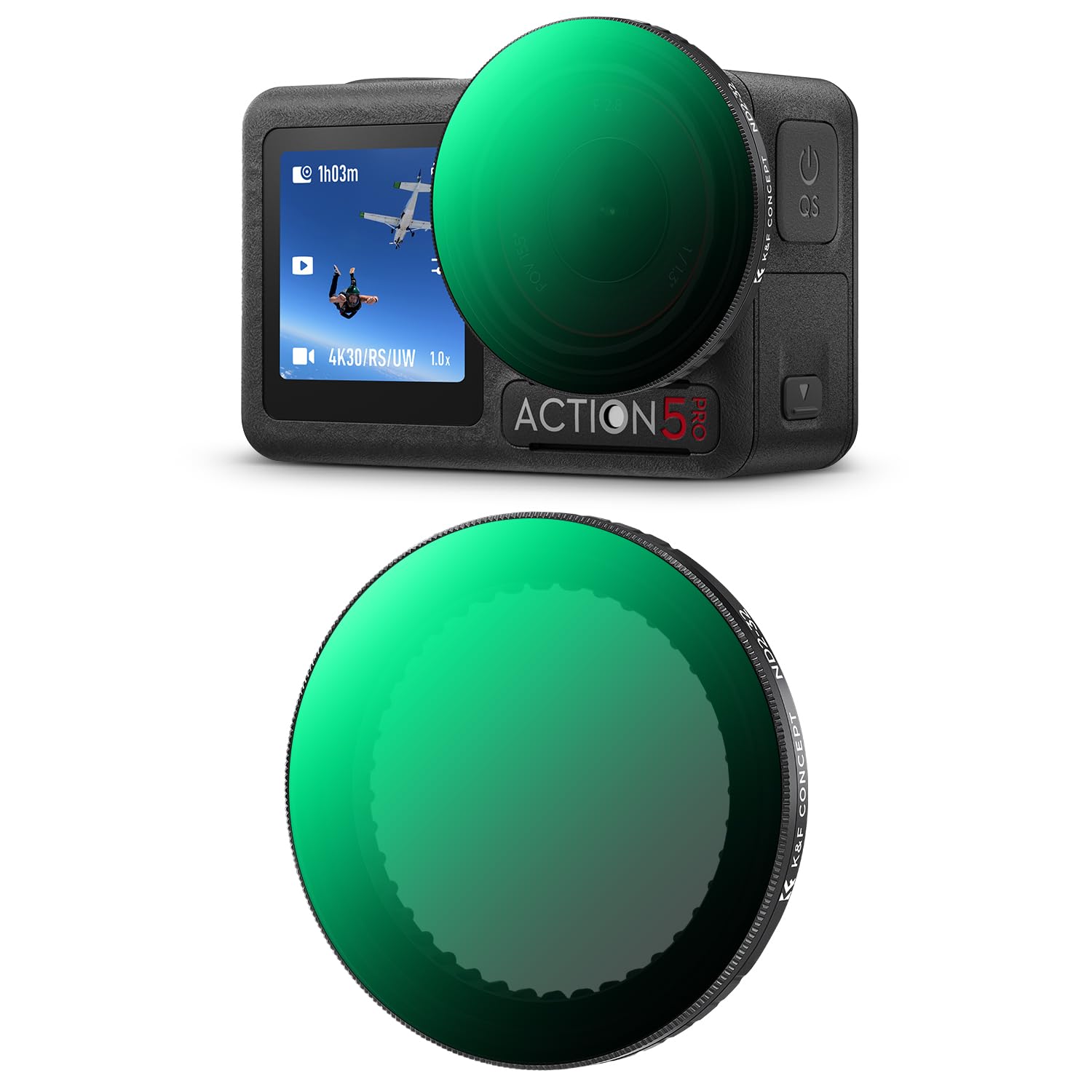 Photo 1 of K&F Concept Push In Fit Variable ND2-32 Filter Compatible with DJI Osmo Action 5 Pro, Neutral Density Light Reduction Filter for Osmo Action 4/3, Multicoated HD Optical Glass Action Camera Accessories