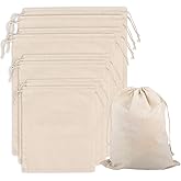 Klmnop Reusable Cotton Produce Bags, Organic Cotton Vegetable Bags Washable, Muslin Storage Bags with Drawstrings for Snacks, Clothes Storage and Shopping - Set of 8(2XL, 2L, 2M, 2S)